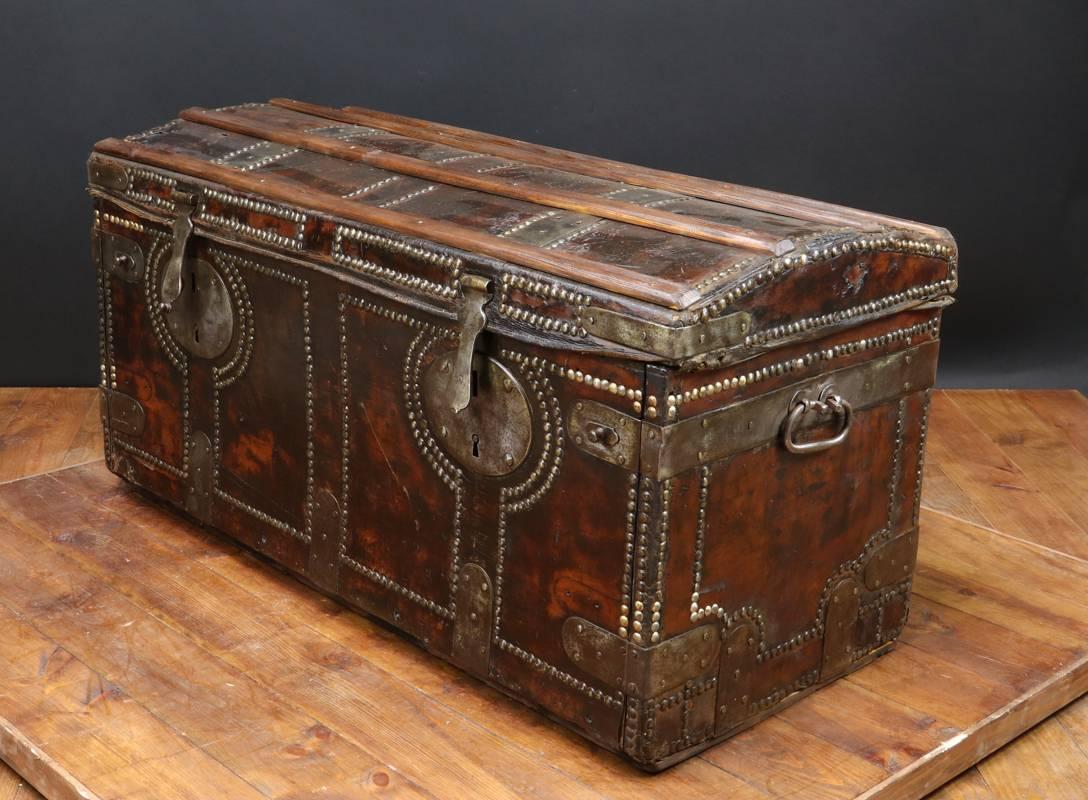 Wood 18th Century Leather Coffre