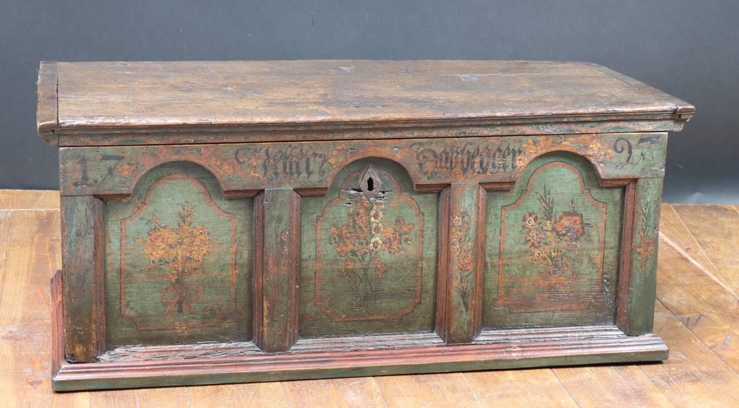 Late 18th Century Chest, Trunk Polychrome, 1797  For Sale
