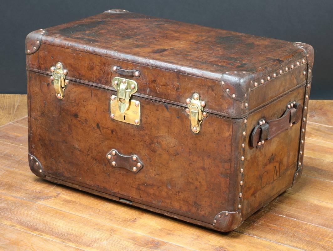 French 1910s Louis Vuitton Leather Trunk with Crown