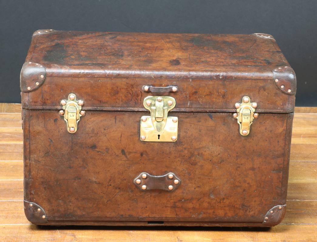 Early 20th Century 1910s Louis Vuitton Leather Trunk with Crown