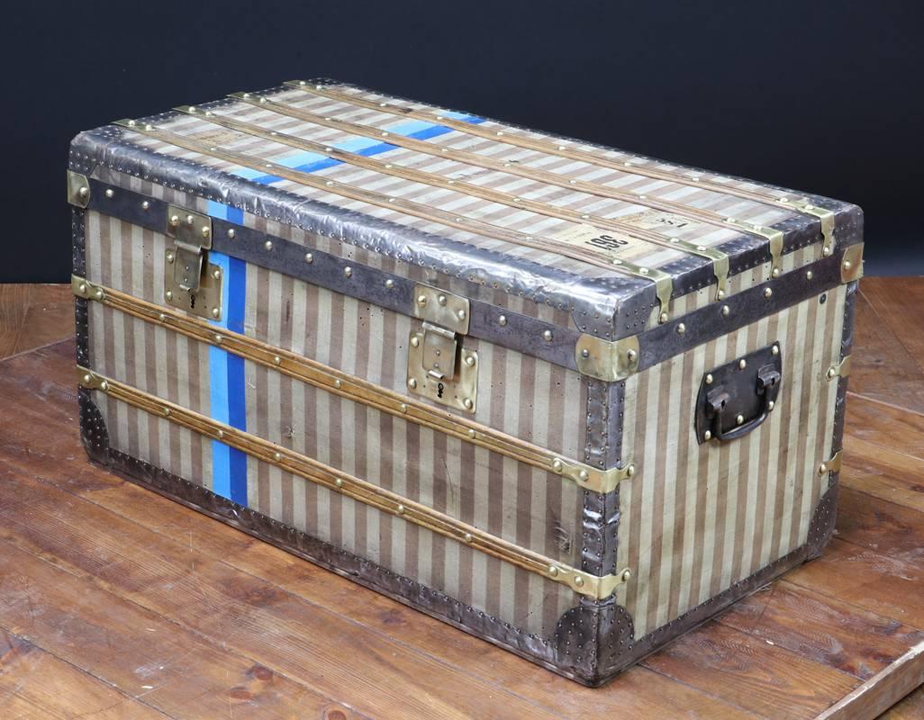 Brass 1880s Stripped Trunk 'Vuitton Style'