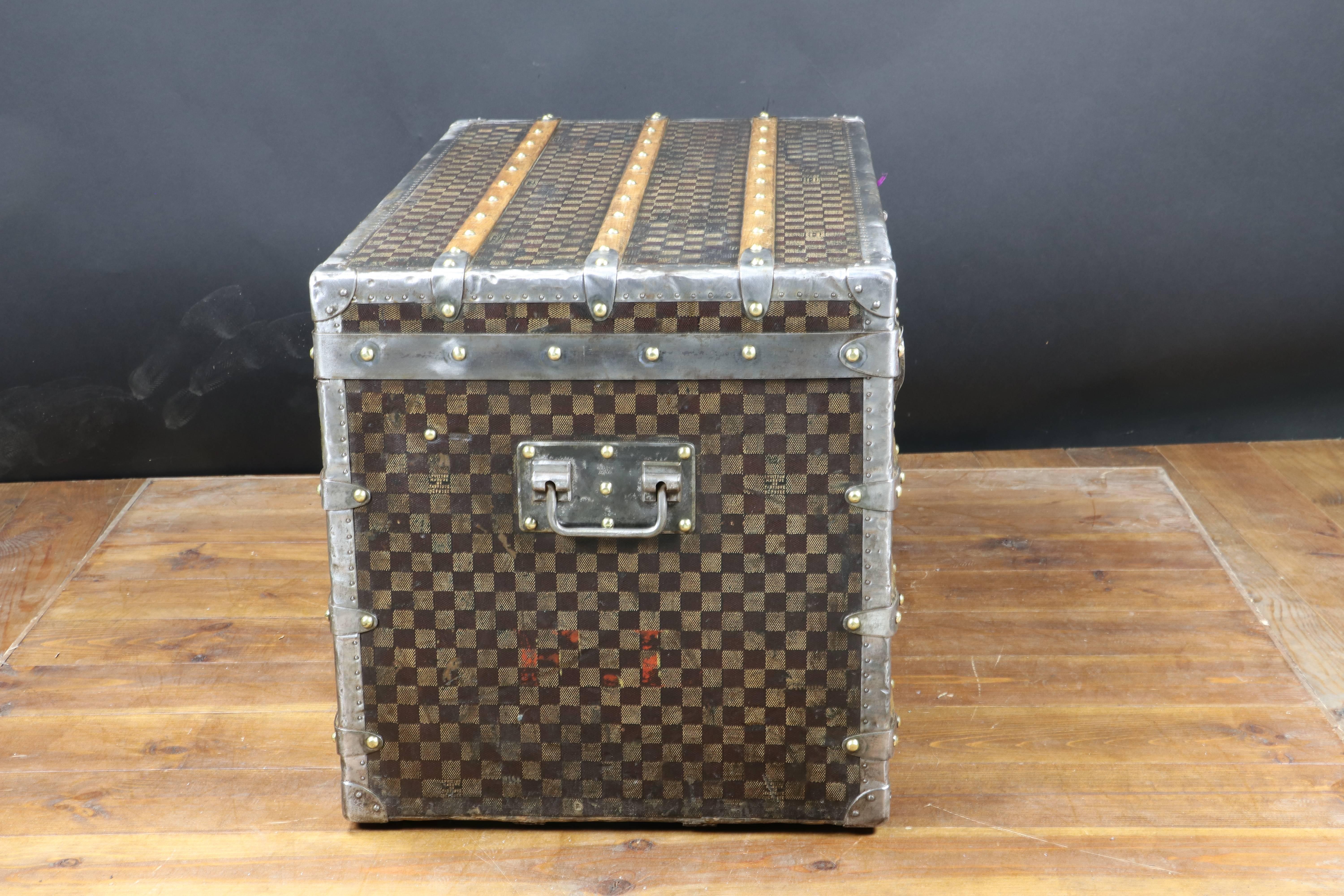 French 1900s Louis Vuitton Damier Steamer Trunk For Sale