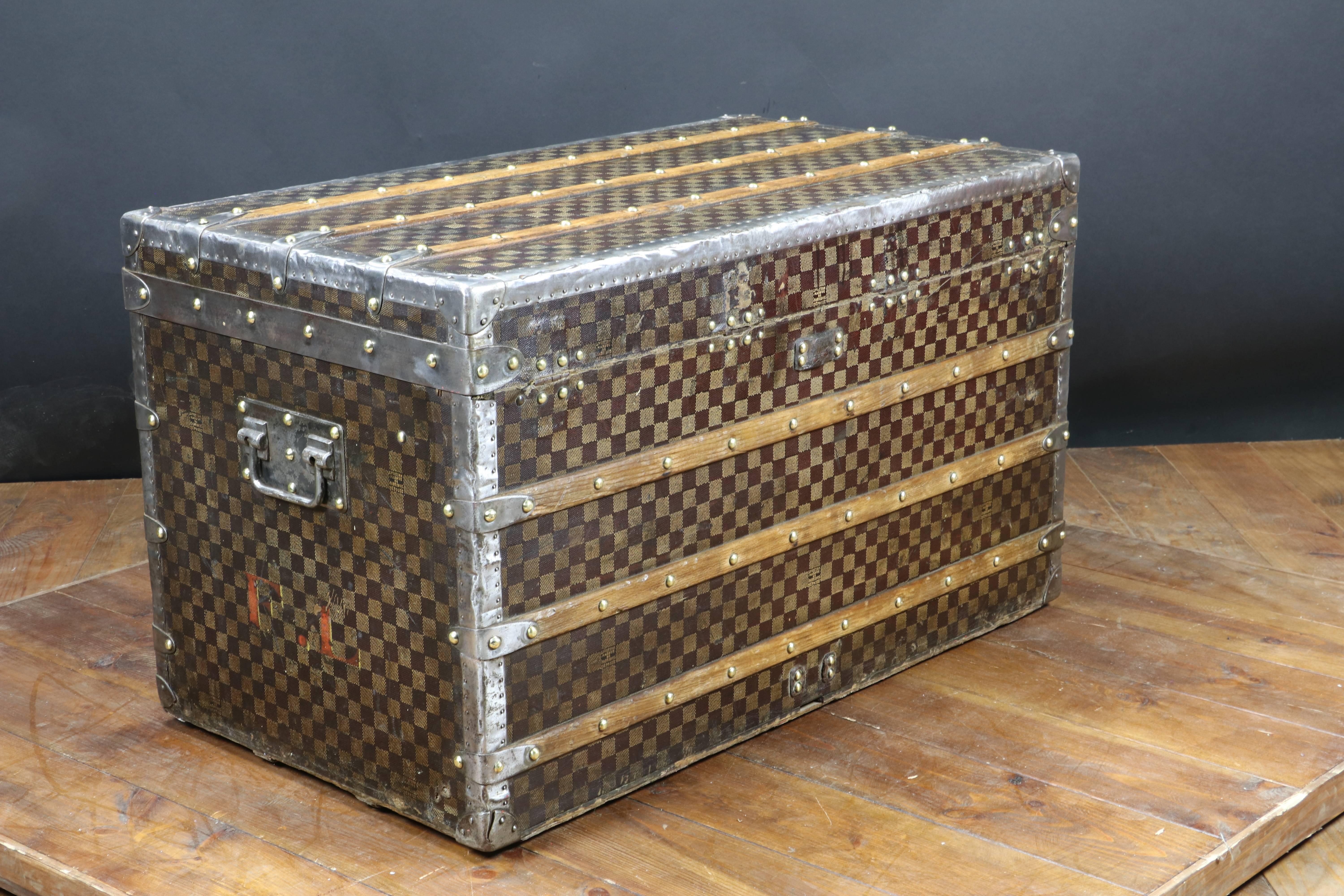 Early 20th Century 1900s Louis Vuitton Damier Steamer Trunk For Sale