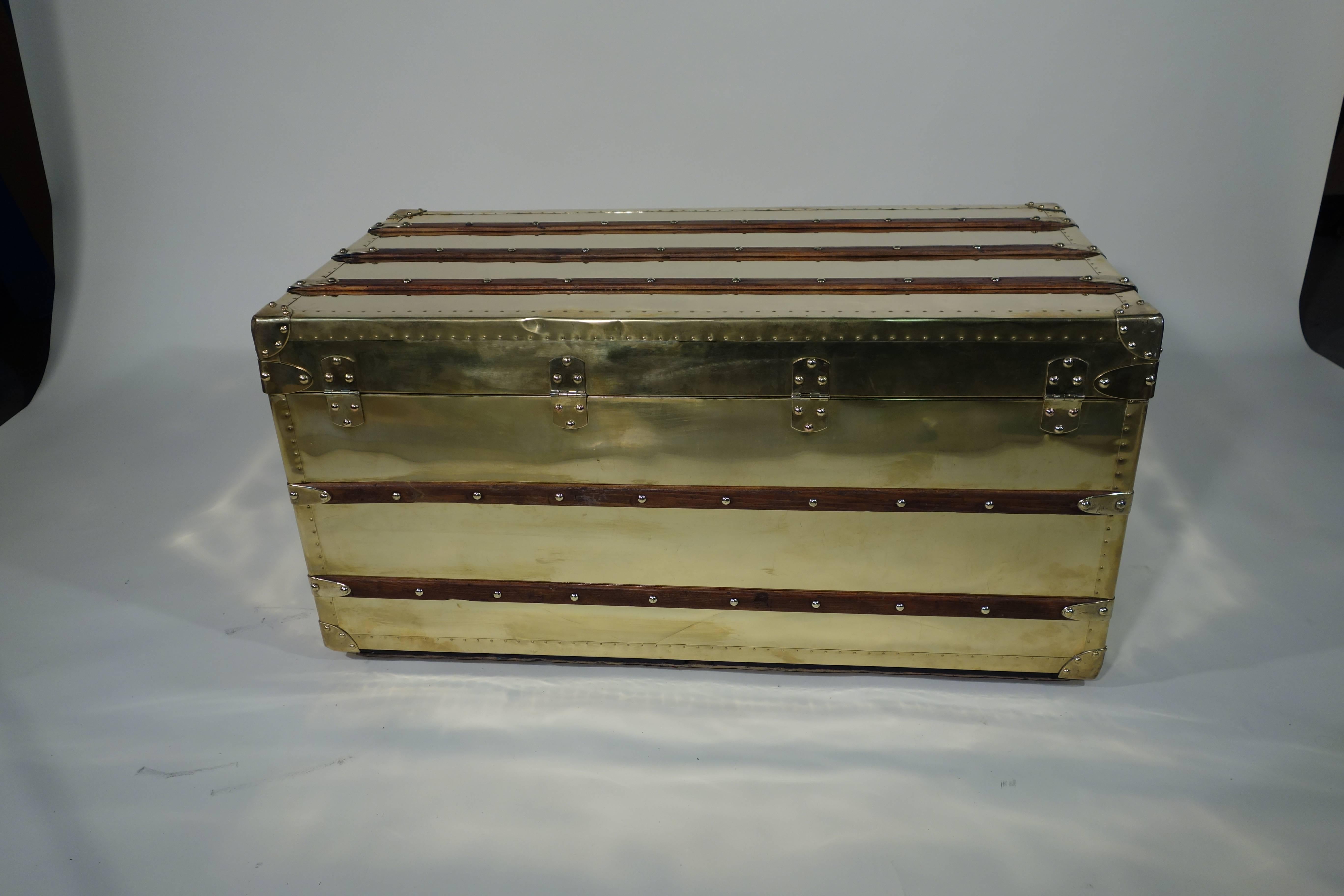 French 1890s Brass  Louis Vuitton Trunk For Sale