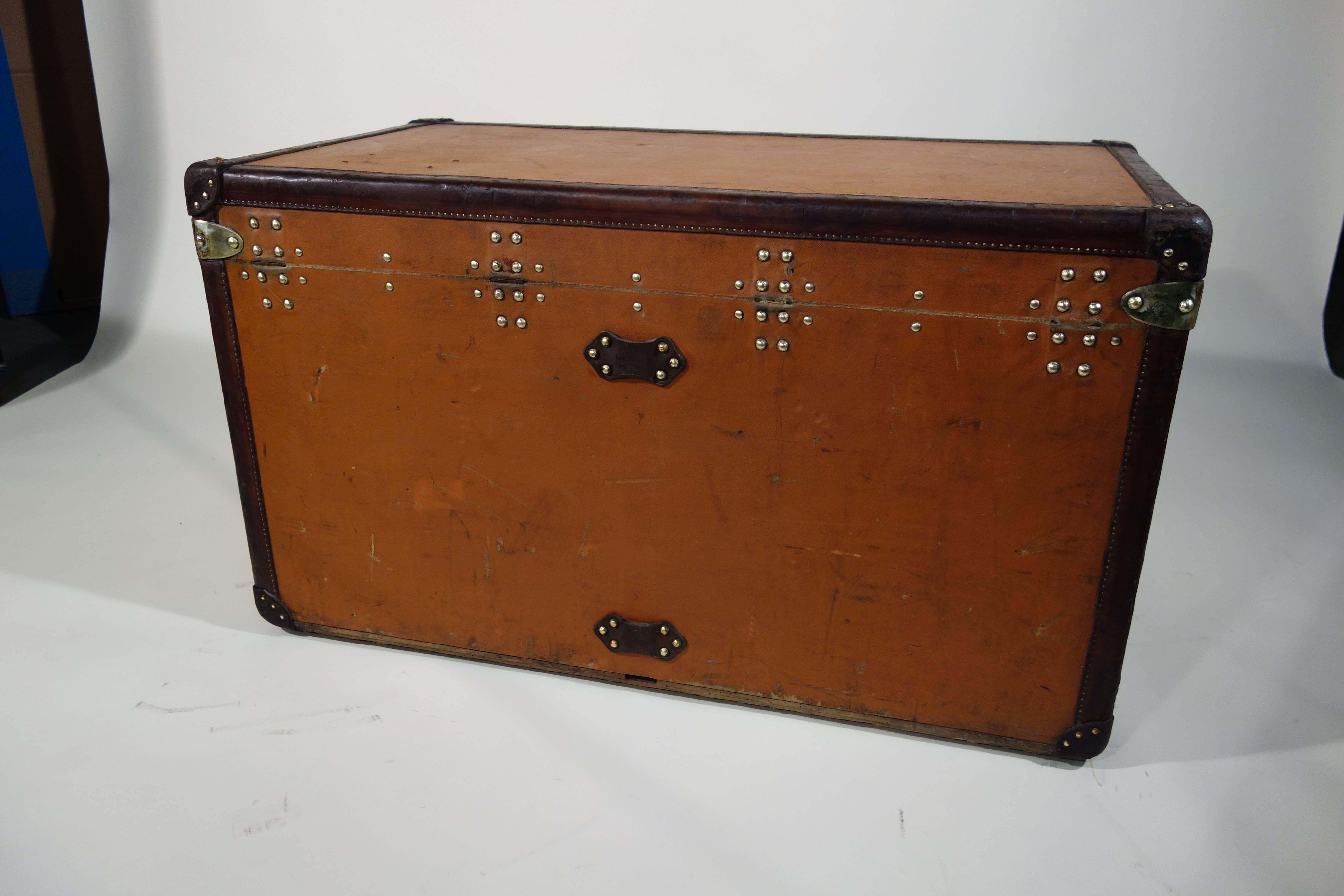 1910s Orange Louis Vuitton Steamer Trunk or Malle Courrier Vuitonite Orange For Sale 1