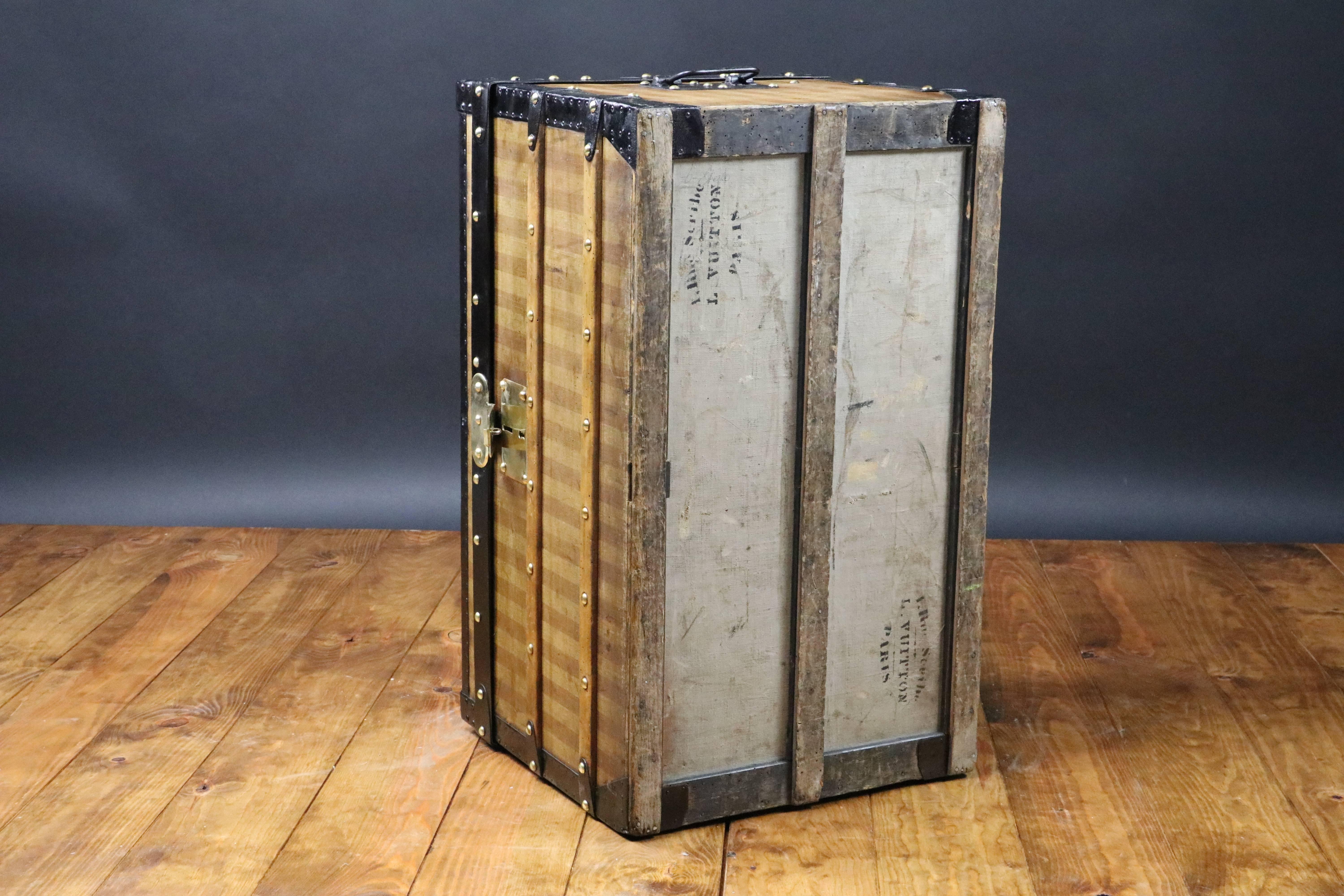 Late 19th Century 1870s  Louis Vuitton Stripped Trunk, Malle Louis Vuitton Toile Rayer