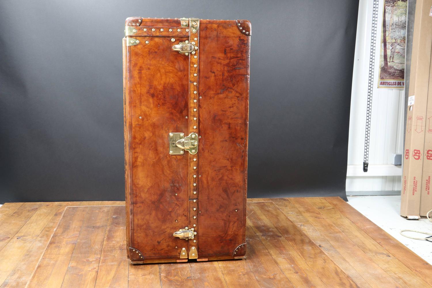 1920s Louis Vuitton Wardrobe Natural Leather Wonderful Patina For Sale at 1stdibs