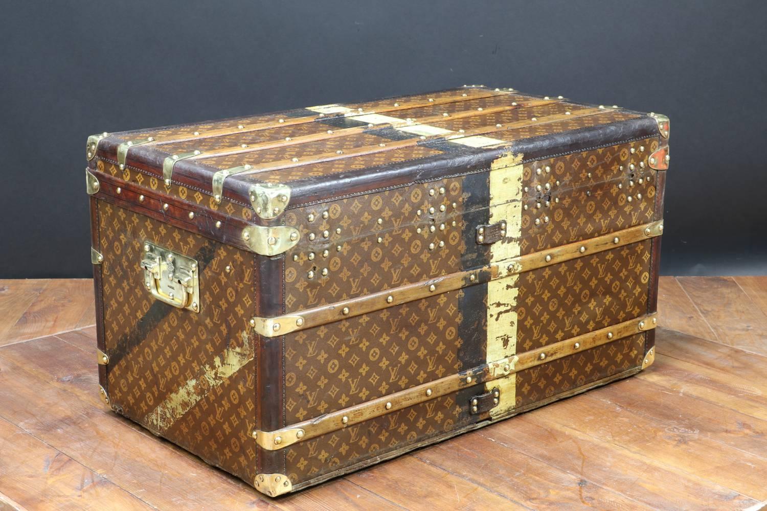 Early 20th Century 1920s Louis Vuitton Steamer Stencil Monogram Trunk