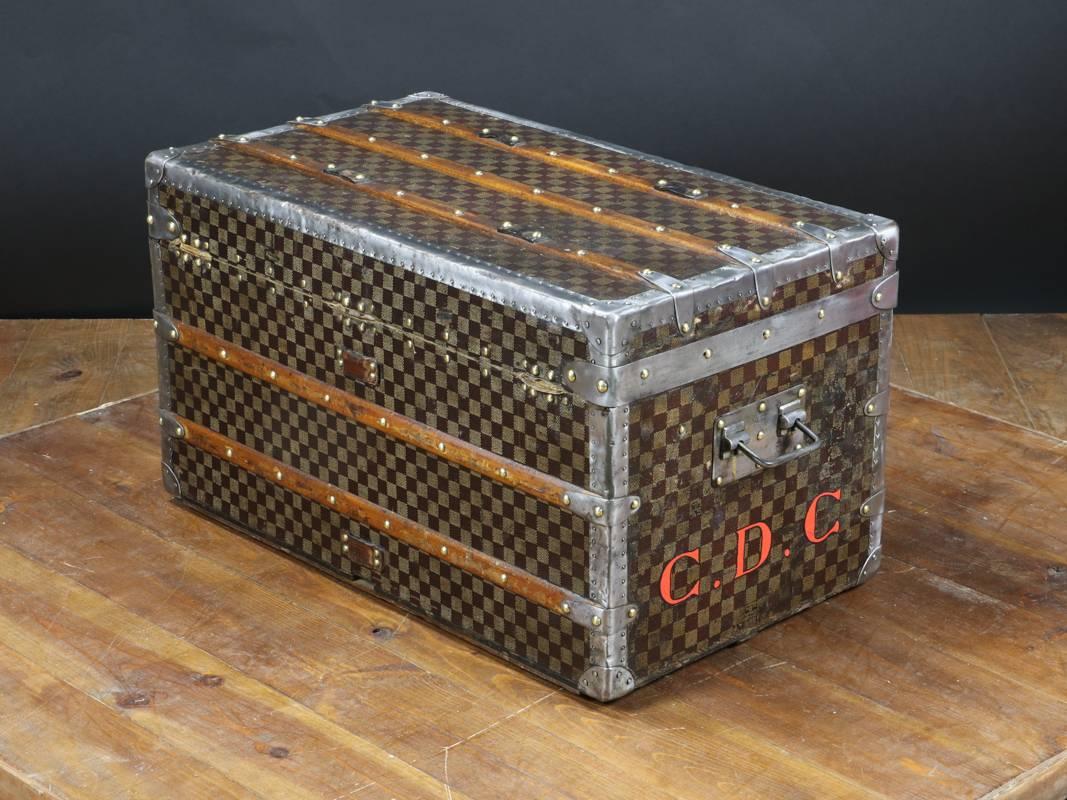 Early 20th Century 1900s Louis Vuitton Damier Steamer Trunk with Trays