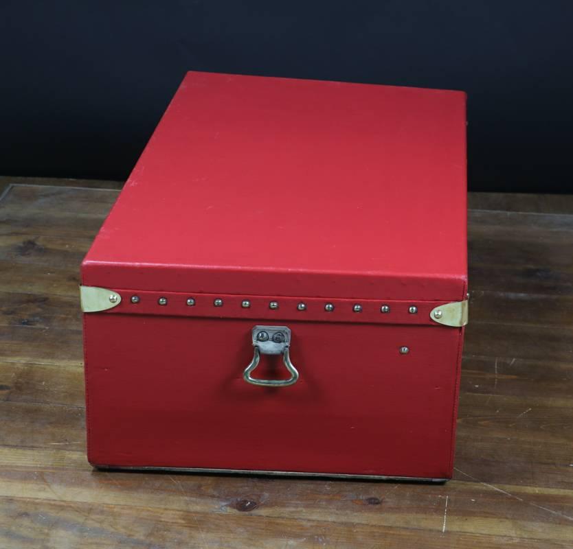 Brass Louis Vuitton Red or Coated Canvas Trunk for Car, 1900s