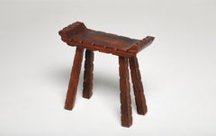 Swedish Pine Stool, Brutalist Rustic Design, 1960s