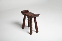 Swedish Pine Stool, Brutalist Rustic Design, 1960s
