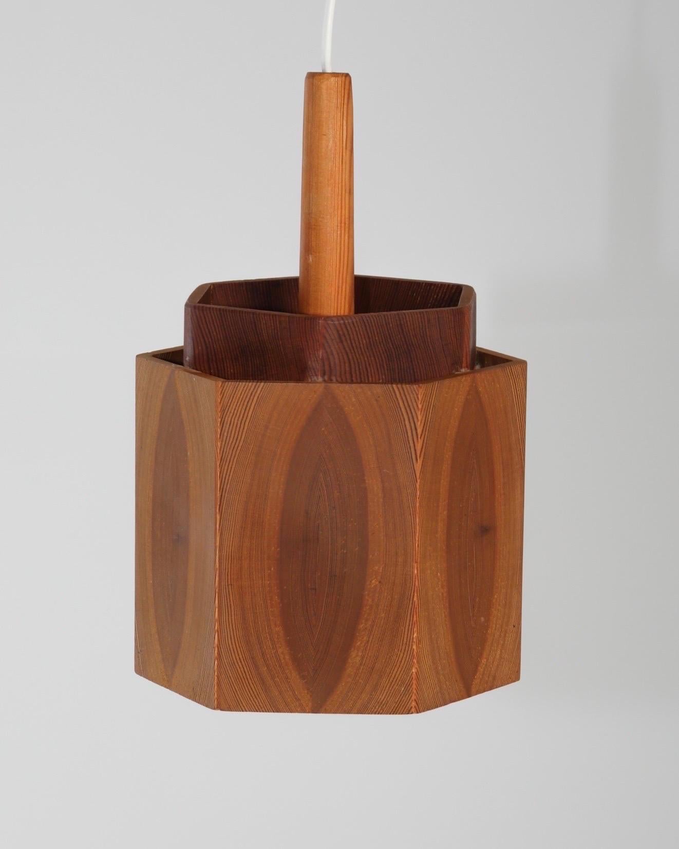 Scandinavian Solid Pine Geometric Pendant Lamp, 1960s For Sale