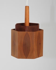 Scandinavian Solid Pine Geometric Pendant Lamp, 1960s