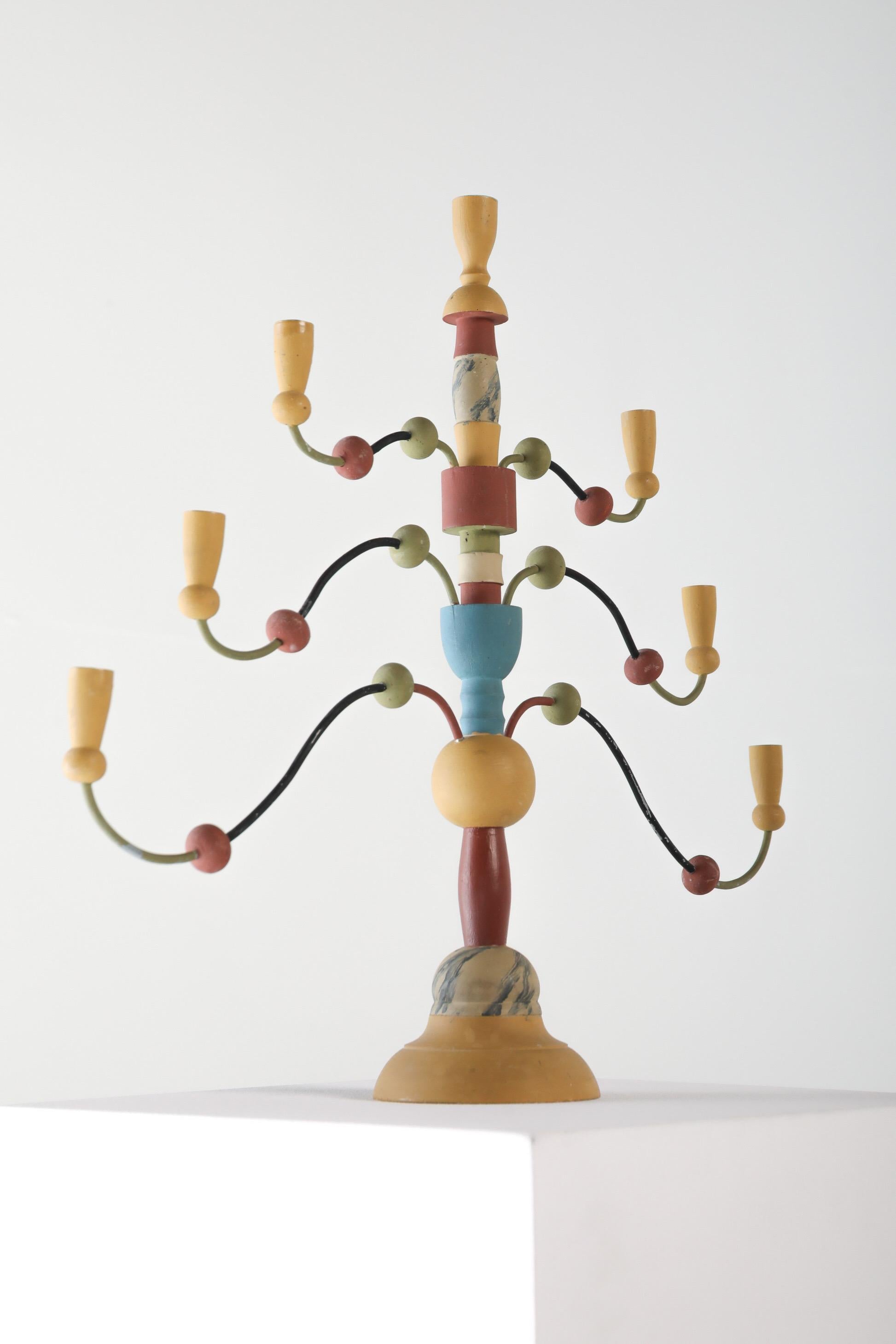 Swedish Folk Art Candelabrum “Essungastaken” by John Svensson