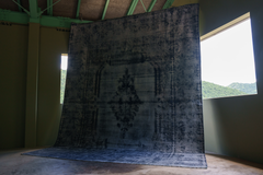 Vintage Hand-Knotted Persian Rug, Distressed Navy with Abstract Pattern