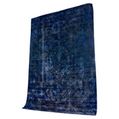 Tapis persan vintage noué à la main, fond bleu vieilli avec motif abstrait