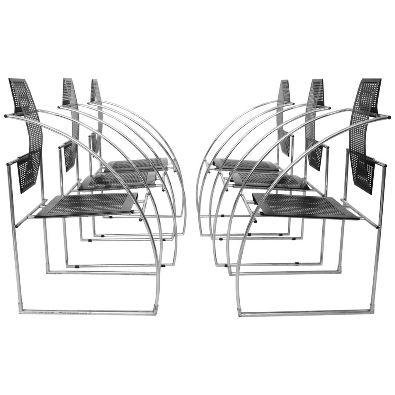 Postmodern Vintage Black Metal Armchairs Mario Botta Italy 1985, Set of Six For Sale