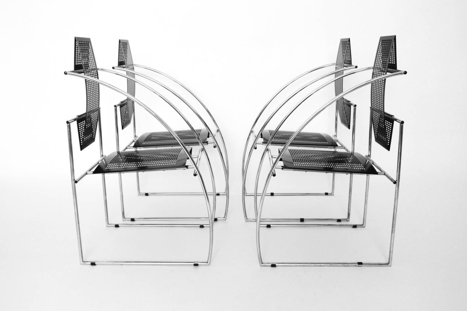 Postmoderne Vintage-Sessel aus schwarzem Metall Mario Botta Italien 1985, Sechser-Set im Zustand „Gut“ im Angebot in Vienna, AT