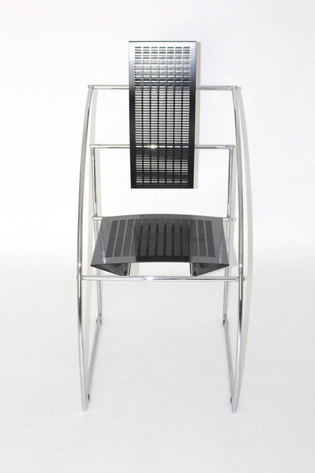 Italian Postmodern Vintage Black Metal Armchairs Mario Botta Italy 1985, Set of Six For Sale