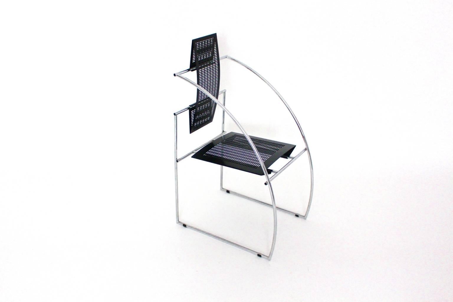 Late 20th Century Postmodern Vintage Black Metal Armchairs Mario Botta Italy 1985, Set of Six For Sale