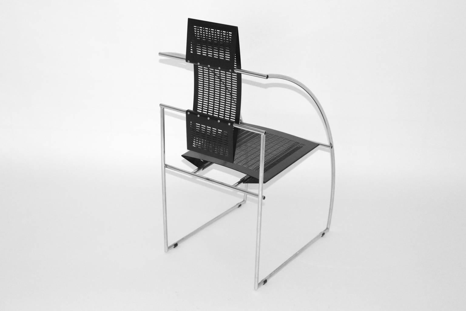 Postmoderne Vintage-Sessel aus schwarzem Metall Mario Botta Italien 1985, Sechser-Set im Angebot 2