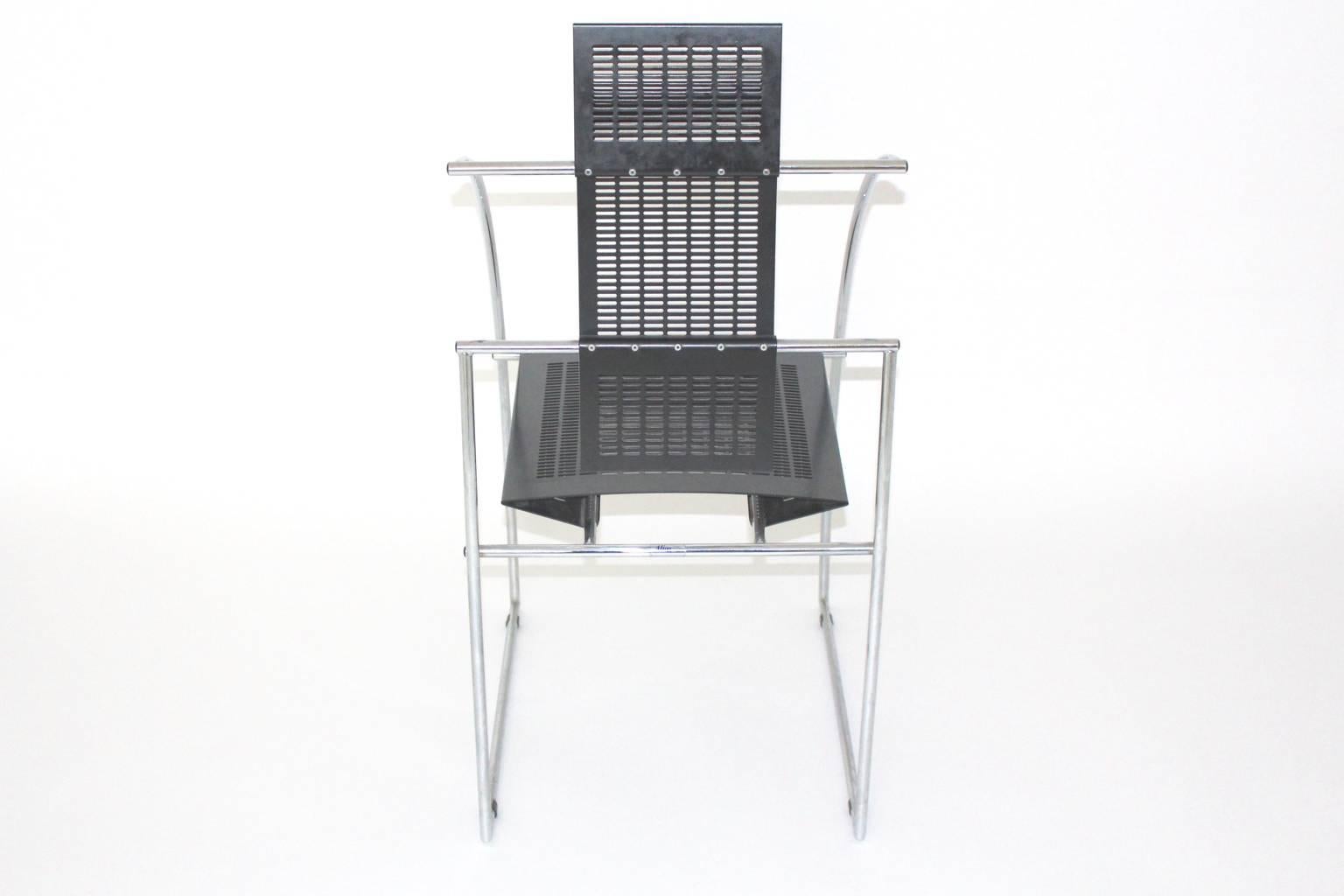 Postmoderne Vintage-Sessel aus schwarzem Metall Mario Botta Italien 1985, Sechser-Set im Angebot 3