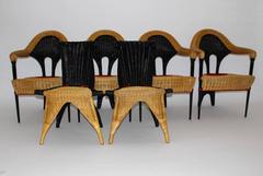 Postmodern Vintage Rattan Six Dining Chairs by Borek Sipek Czech Republic 1988