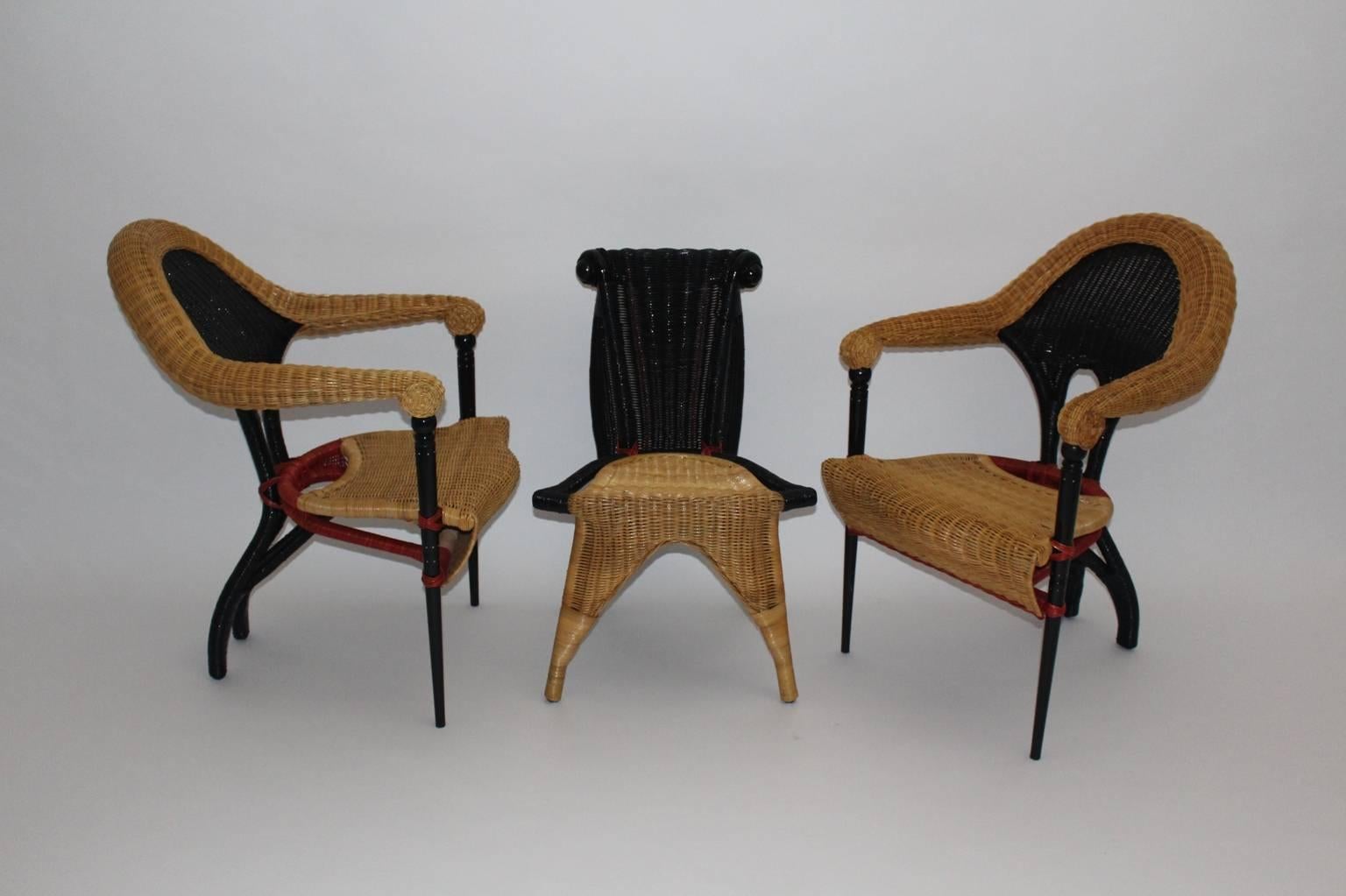 Modern Postmodern Vintage Rattan Six Dining Chairs by Borek Sipek Czech Republic 1988  For Sale