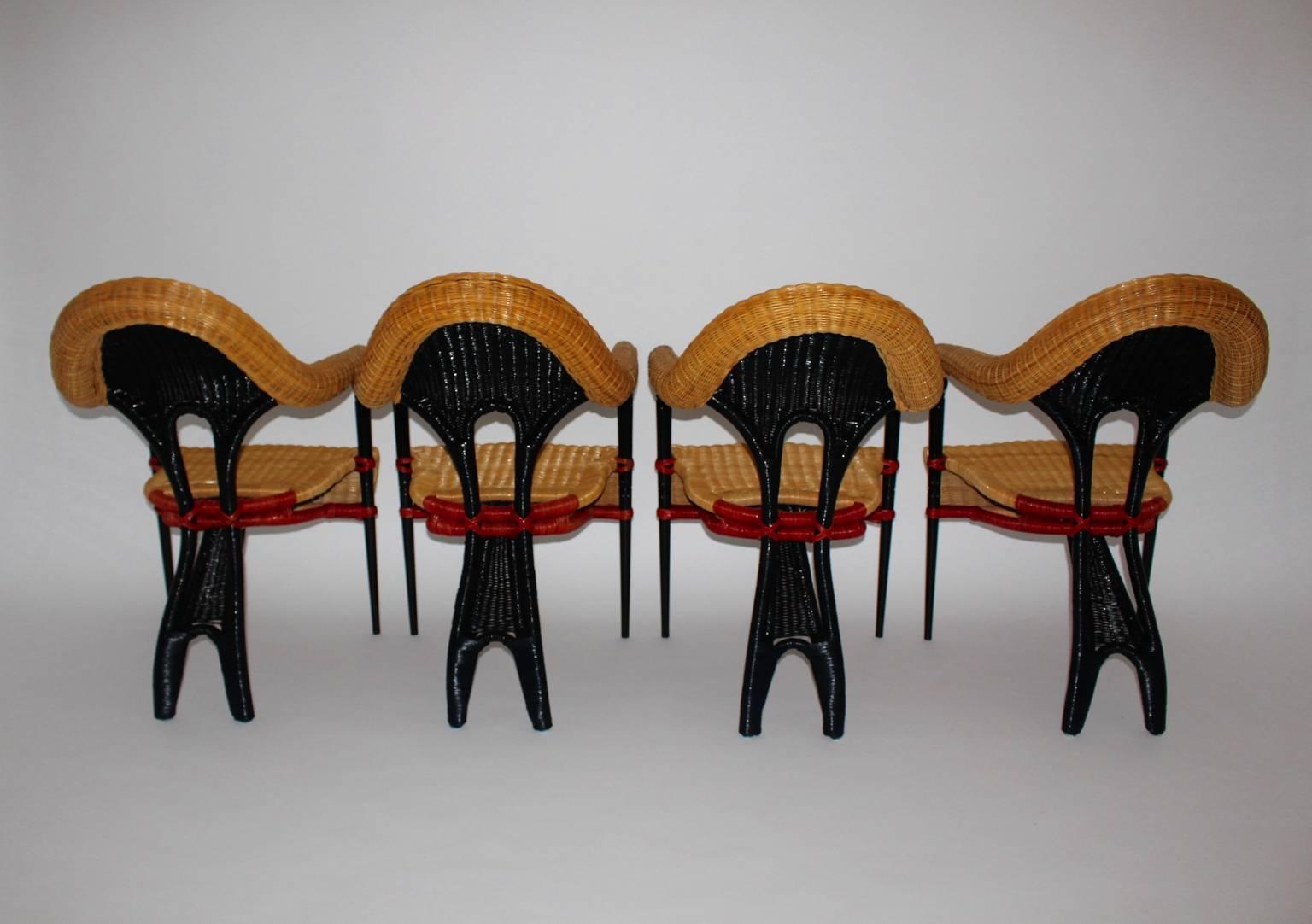Italian Postmodern Vintage Rattan Six Dining Chairs by Borek Sipek Czech Republic 1988  For Sale