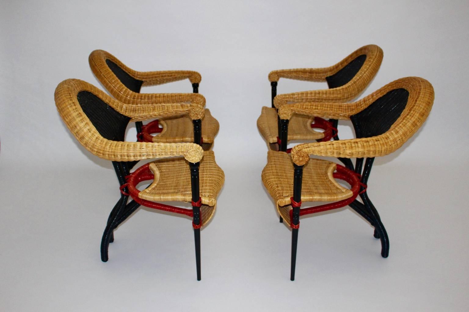 Postmodern Vintage Rattan Six Dining Chairs by Borek Sipek Czech Republic 1988  In Good Condition For Sale In Vienna, AT