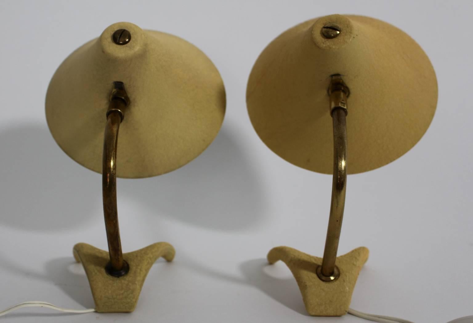 Iron Mid-Century Modern Yellow Pair Table Lamps Nightstand Lamps Louis Kalff 1950