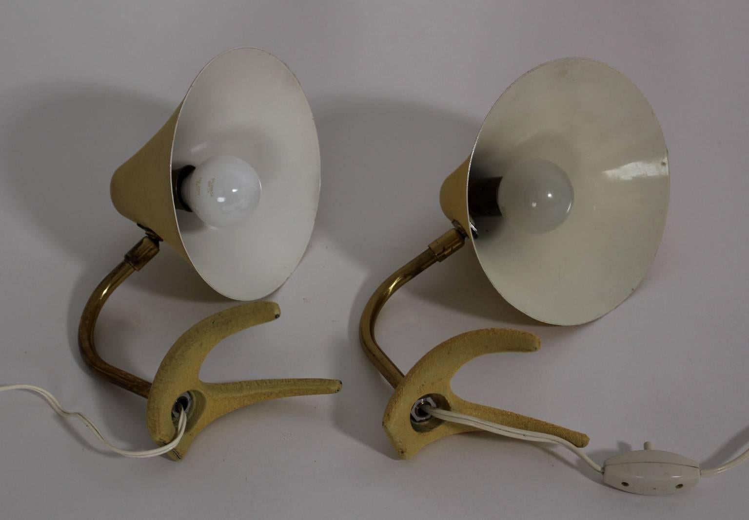 Mid-Century Modern Yellow Pair Table Lamps Nightstand Lamps Louis Kalff 1950 In Good Condition In Vienna, AT