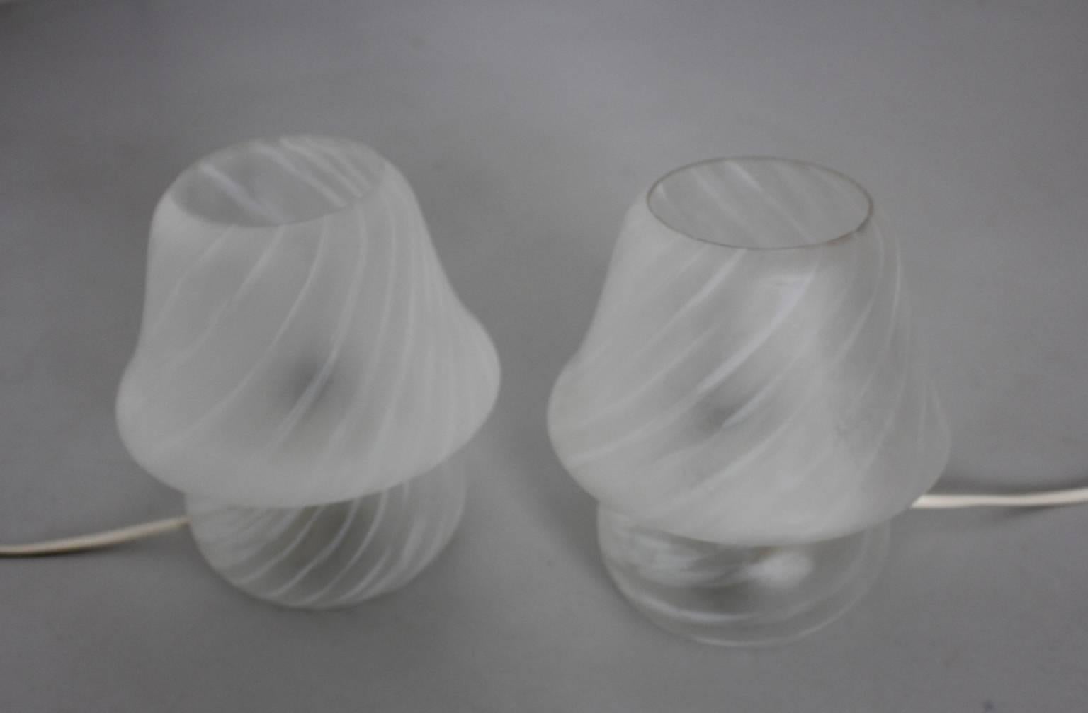 Mid-Century Modern Mid Century Modern White Glass Vintage Murano Mushroom Table Lamps 1960s