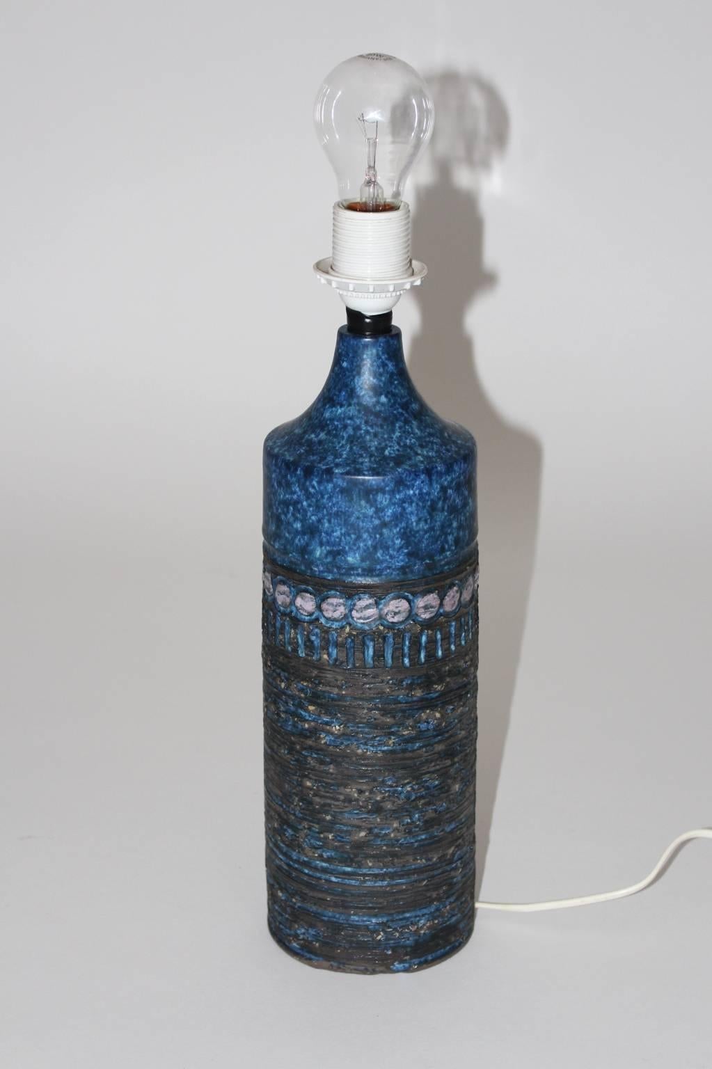 Blue Mid Century Modern Ceramic Table Lamp by Norrmans-Motola Finland circa 1960 For Sale 1