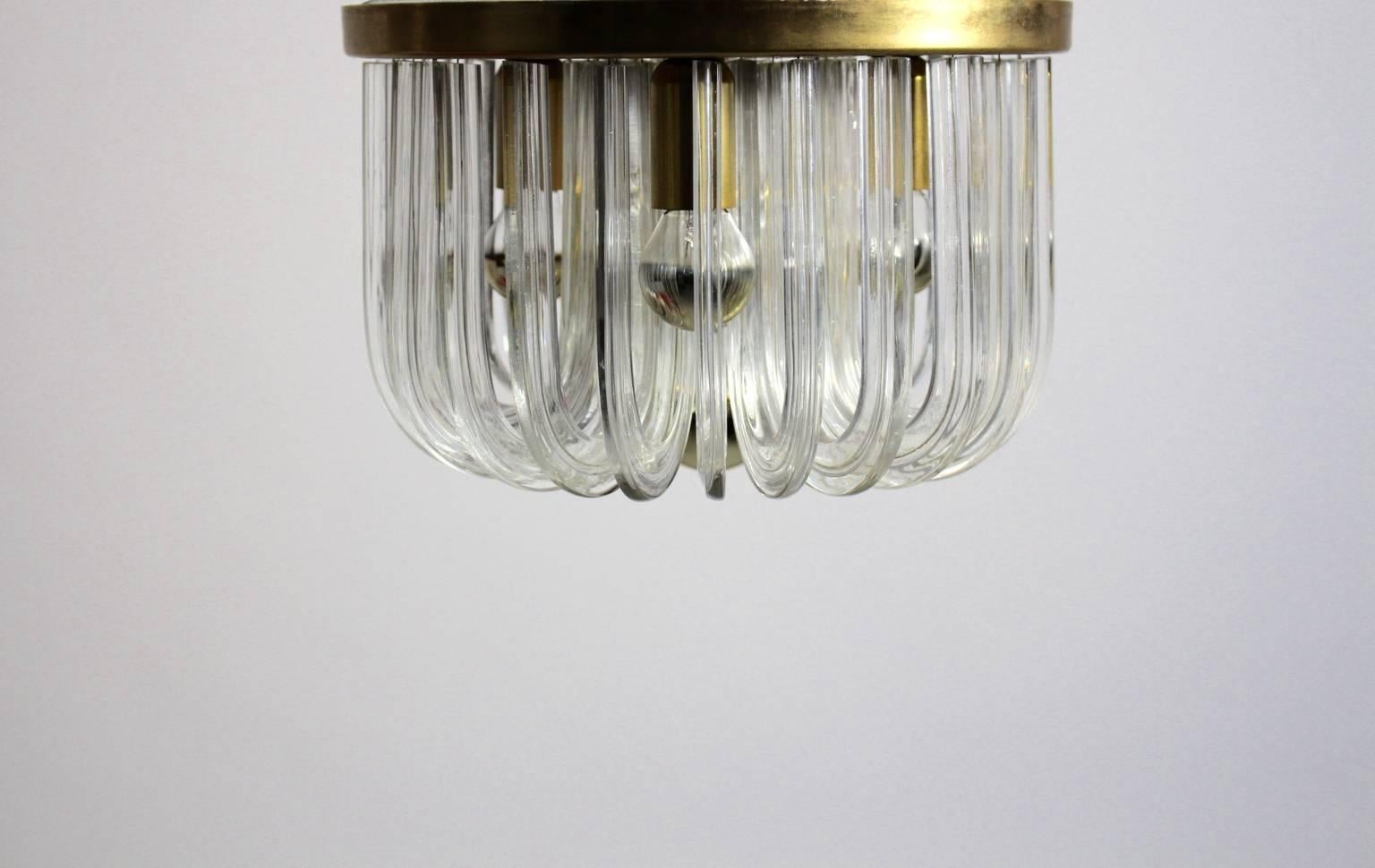 Mid-Century Modern Glas Messing Vintage Einbaubeleuchtung Cari Zalloni Bakalowits 1960er Jahre (Österreichisch) im Angebot