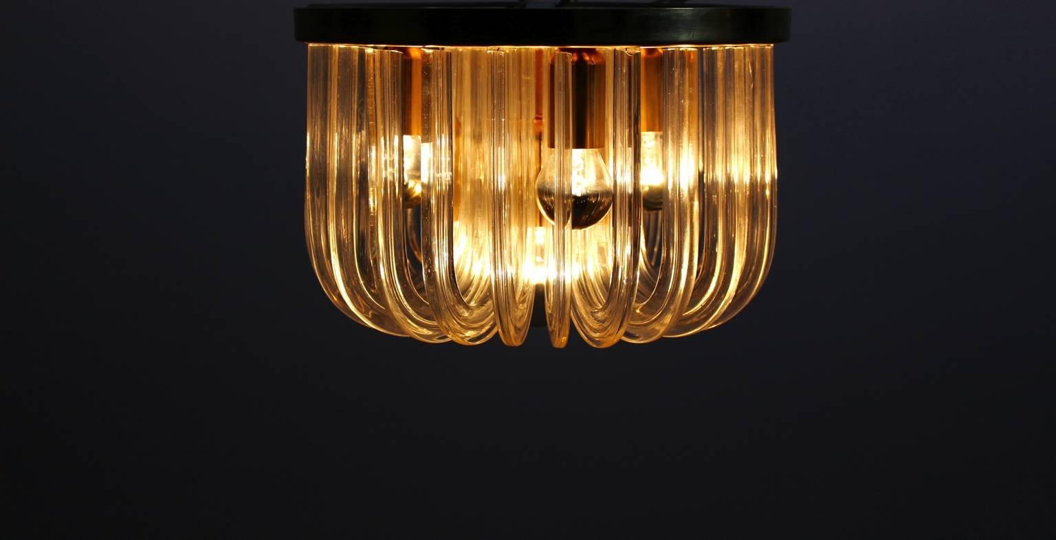 Gilt Mid-Century Modern Glass Brass Vintage Flush Mount Cari Zalloni Bakalowits 1960s For Sale