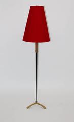 Mid Century Modern Red Black Vintage Tripod Floor Light by J. T. Kalmar 1950s