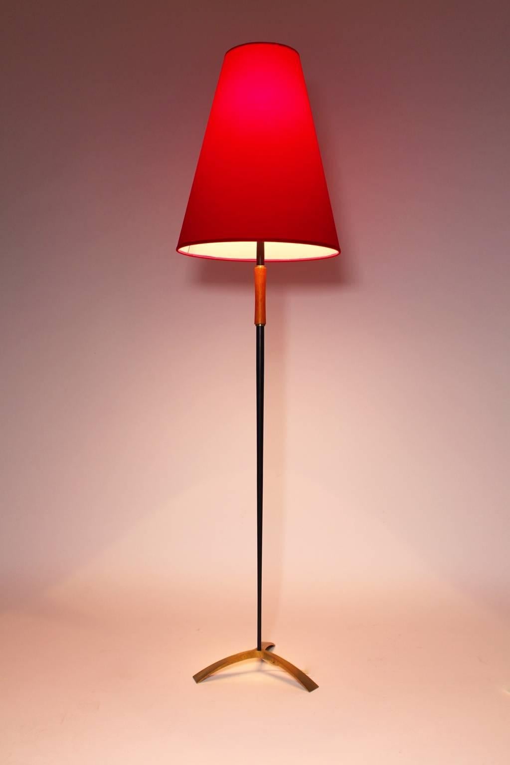 Austrian  Mid Century Modern Red Black Vintage Tripod Floor Light by J. T. Kalmar 1950s For Sale
