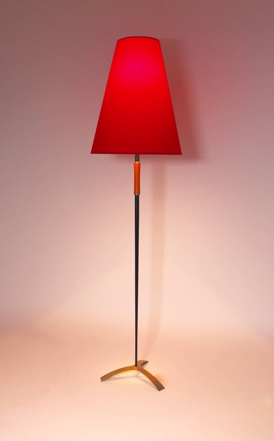 Lacquered  Mid Century Modern Red Black Vintage Tripod Floor Light by J. T. Kalmar 1950s For Sale