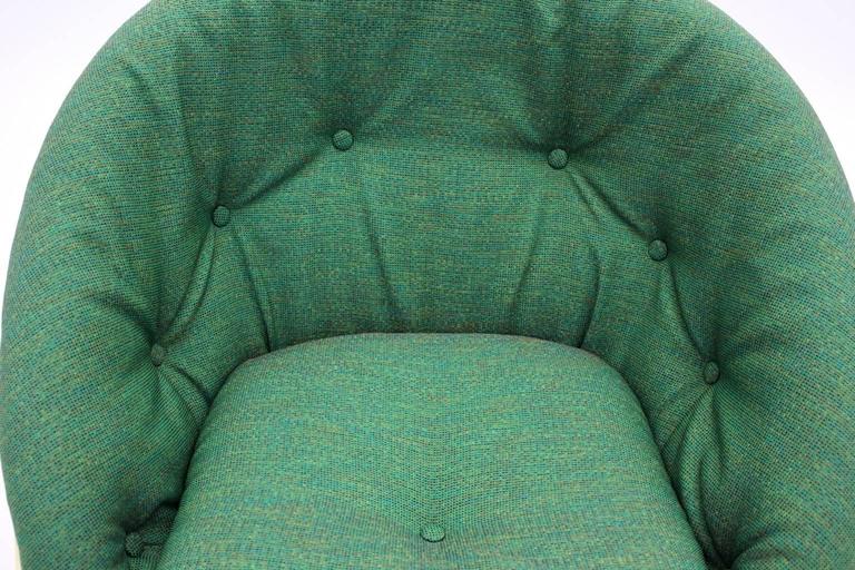 Fabric Mid Century Modern Green Ivory Space Age VIntage Plastic Club Chair Rafael 1970s For Sale