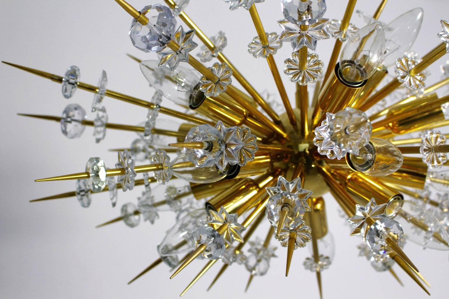  Mid Century Modern Vintage Glass Brass Chandelier Miracoloso Bakalowits 1972  For Sale 2