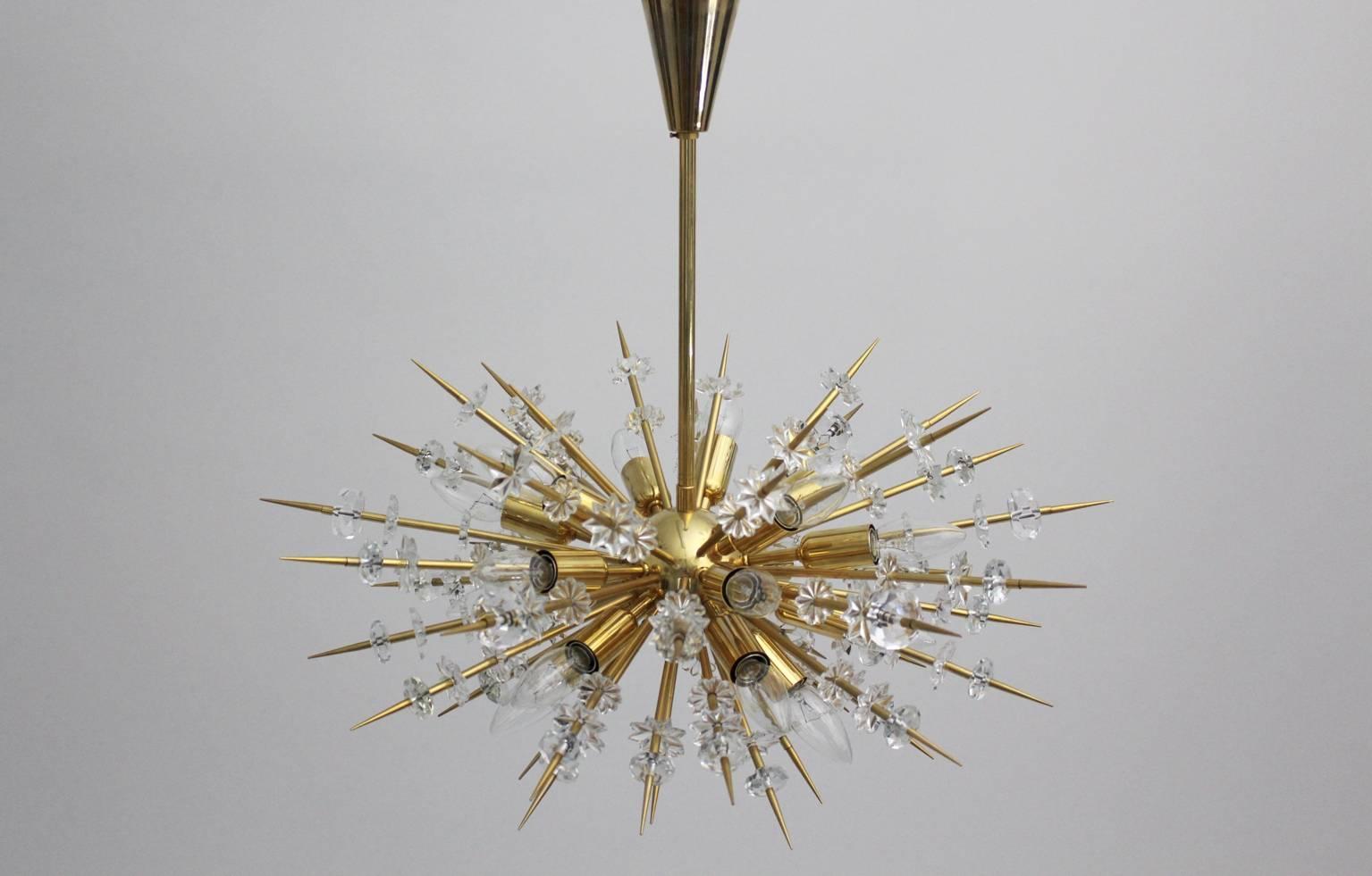  Mid Century Modern Vintage Glass Brass Chandelier Miracoloso Bakalowits 1972  For Sale 1