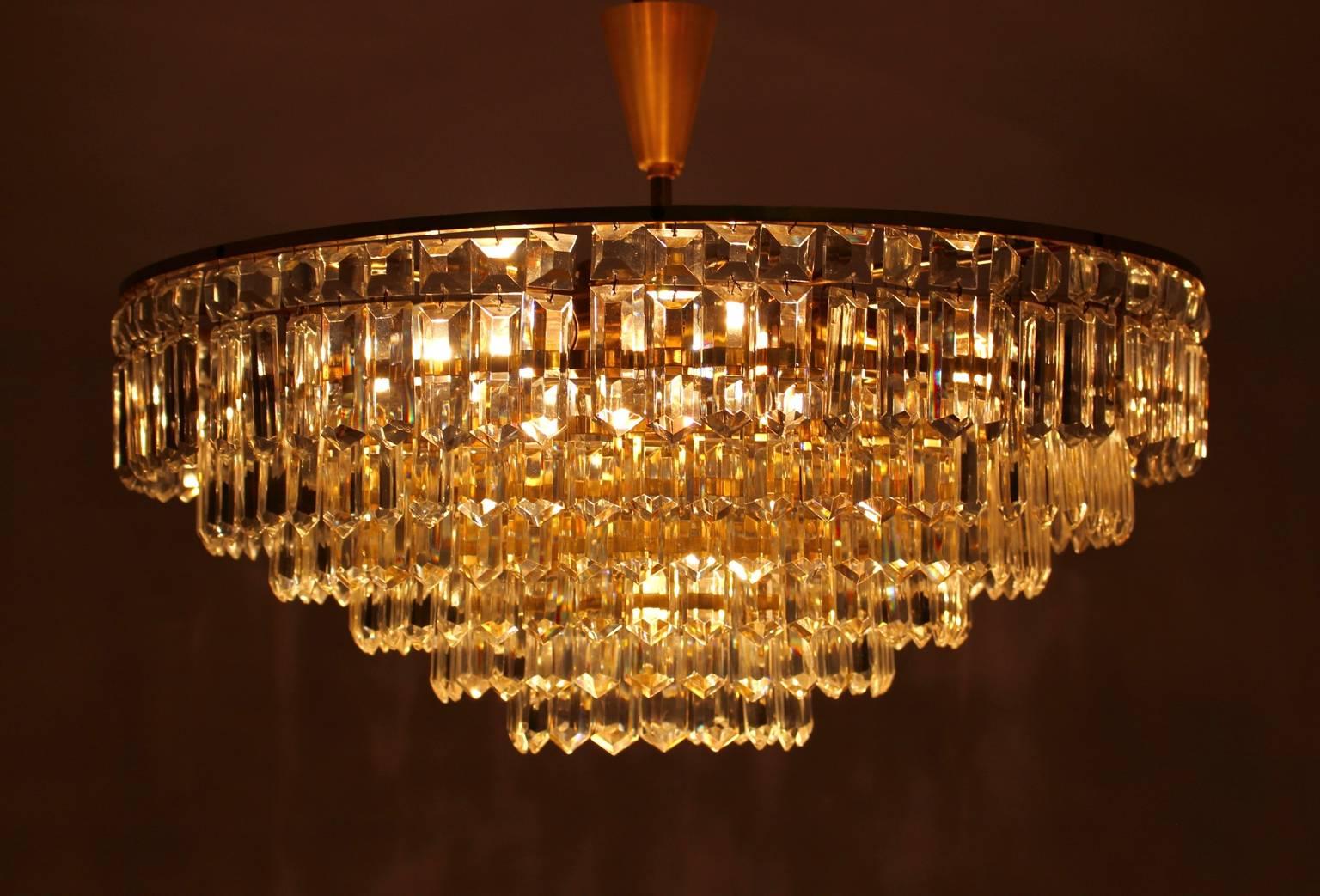 Brass Mid Century Modern Crystal Glass Vintage Chandelier by Bakalowits 1960s Austria For Sale