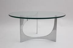 Space Age Silver Aluminum Glass Vintage Coffee Table by Knut Hesterberg  1970s