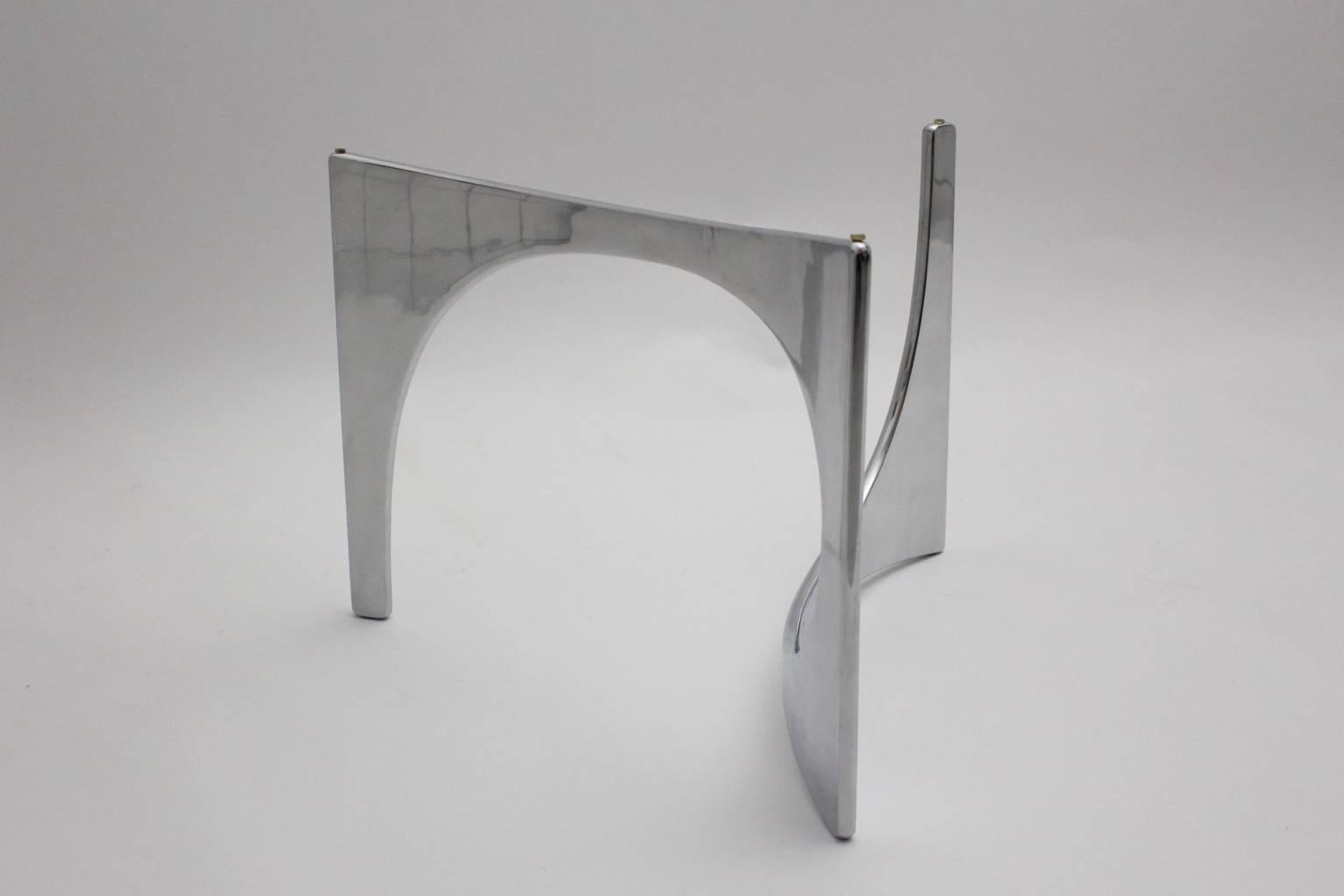 Aluminium Table basse vintage en verre et aluminium argenté de l'ère spatiale de Knut Hesterberg, vers 1970 en vente