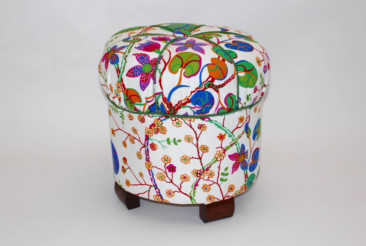 Mid-20th Century Austrian Art Deco Stool with Original Josef Frank Fabric, circa 1939