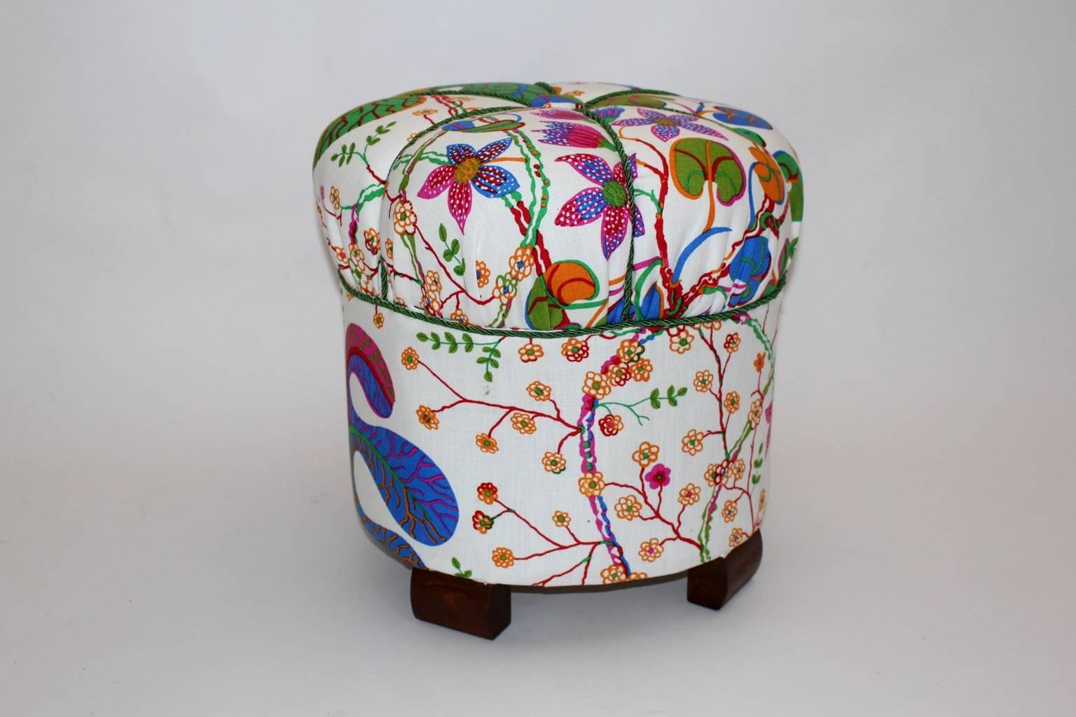 Beech Austrian Art Deco Stool with Original Josef Frank Fabric, circa 1939
