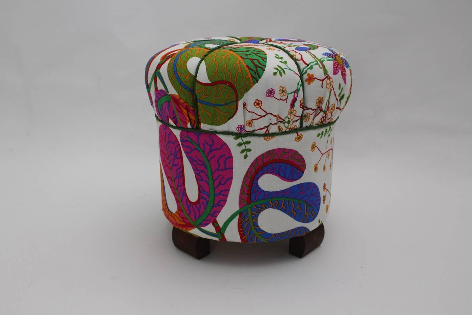 Austrian Art Deco Stool with Original Josef Frank Fabric, circa 1939 2