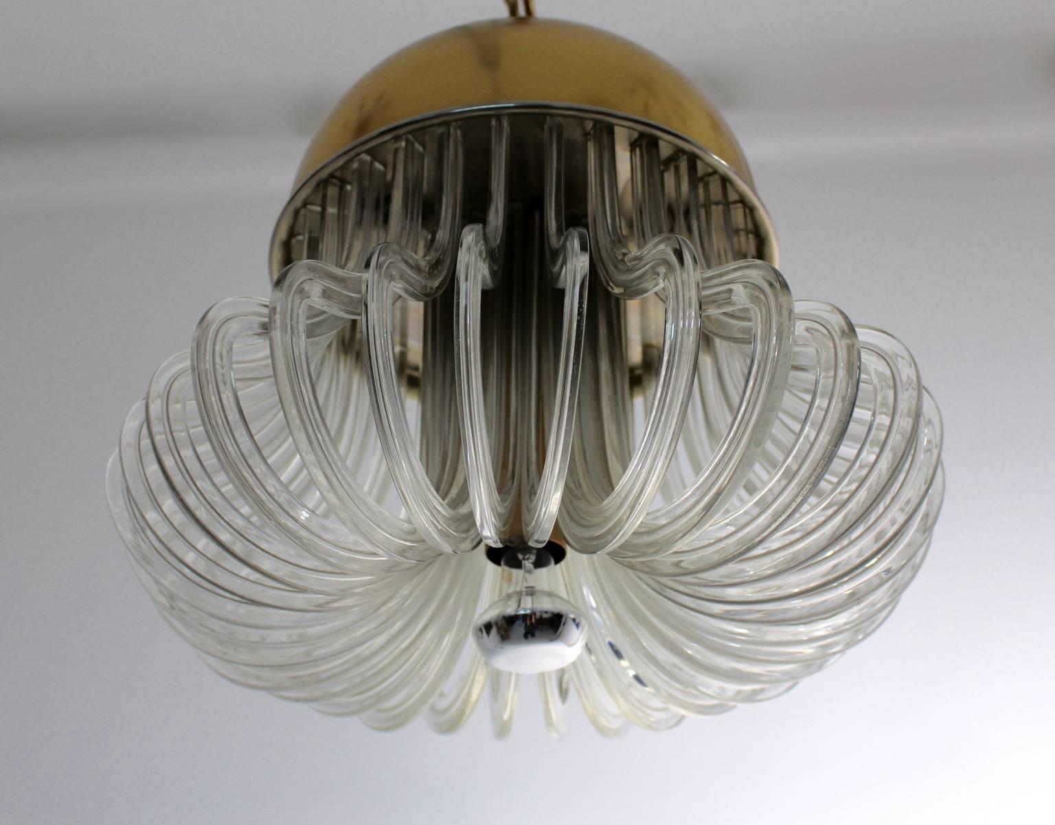 Mid-Century Modern Mid Century Modern Glass Brass Vintage Chandelier Bakalowits Cari Zalloni 1960 For Sale